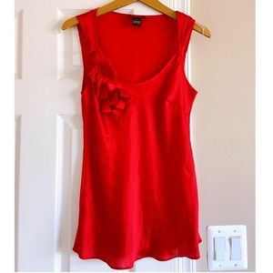 Vibrant red faux silk blouse with neckline detail